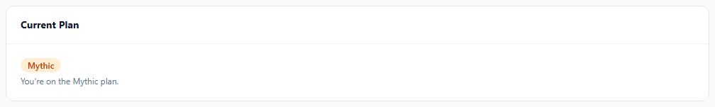 Billing overview showing current plan, payment method, and next billing date