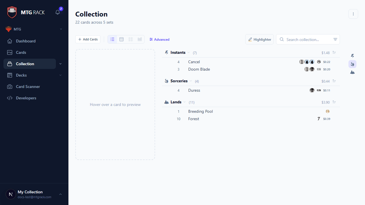 Sections manager modal showing section list with colors, icons, and drag handles