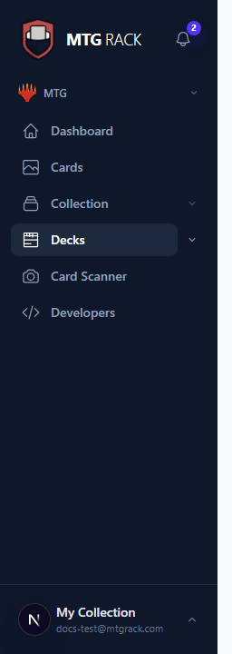 Folder tree in the sidebar showing nested deck folders