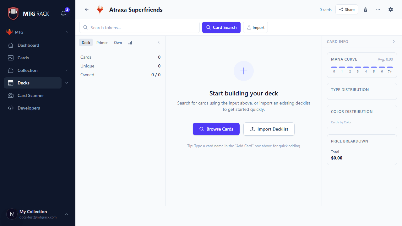 Public deck view showing decklist, stats, primer, and comments