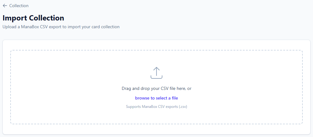 CSV import form with file upload and format options
