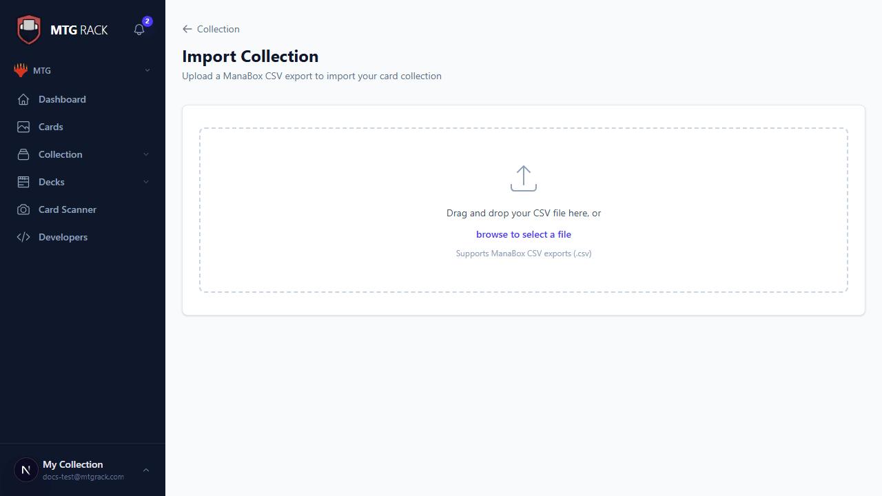 Text paste import showing card list input